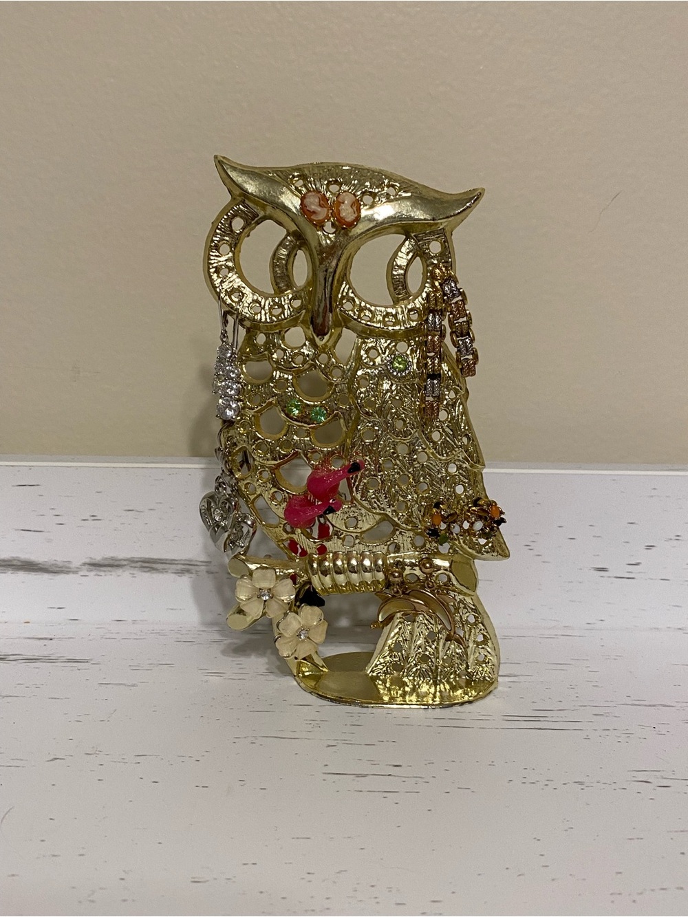 Vintage Owl Earring Holder With 10 Pairs Of Earrings